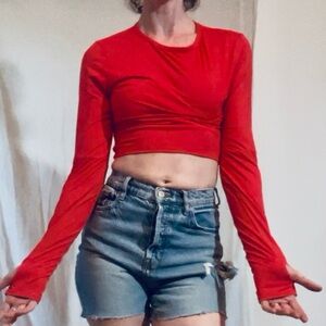 Prana Vibrant Red Long Sleeve Crop Top